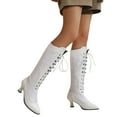 thumbnail image 1 of Styesk Bottes pour Femmes Grandes Bottes d'Automne/hiver pour Femmes à Lacets Contrastés Bottes à Lacets Mutuels à Talons Hauts Bottes de Travail pour Femmes, 1 of 5