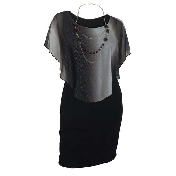 eVogues Plus Size Layered Poncho Dress Glitter Gray