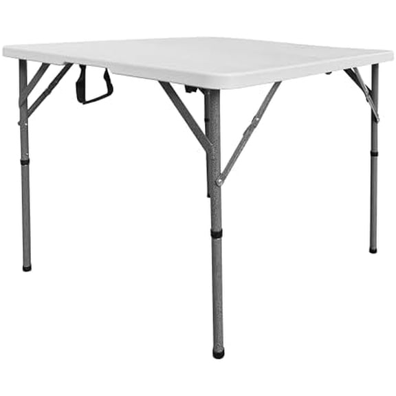 34” Square Folding Table, Height Adjustable Small Folding Table with Easy-Carry Handle, White$$Furniture
