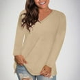 thumbnail image 2 of Jinhomg Plus Size Long Sleeve Tops for Womens Fashion Solid Color O-Neck Loose Pullover Tops Going Out Dressy Casual Tee Khaki,L, 2 of 7