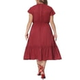 thumbnail image 3 of Agnes Orinda Women's Plus Size Self Tie Flutter Short Cap Sleeve Ruffle Midi Dresses 4X Red, 3 of 5