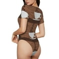 thumbnail image 3 of KLL Women 's Crew Neck Bodysuit Jumpsuits Coffee Cafe Cup Print Short onesies Stretch T Shirts, 3 of 7