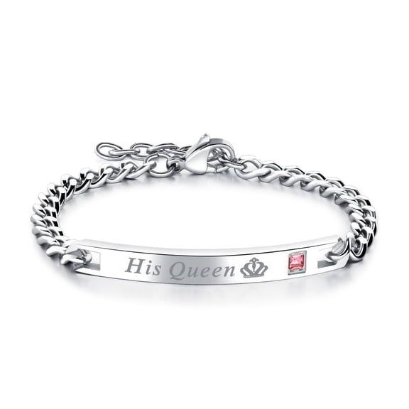 His Queen Bracelet for Women by Ginger Lyne Stainless Steel ID Style Pink CZ Adjustable to 7.5"