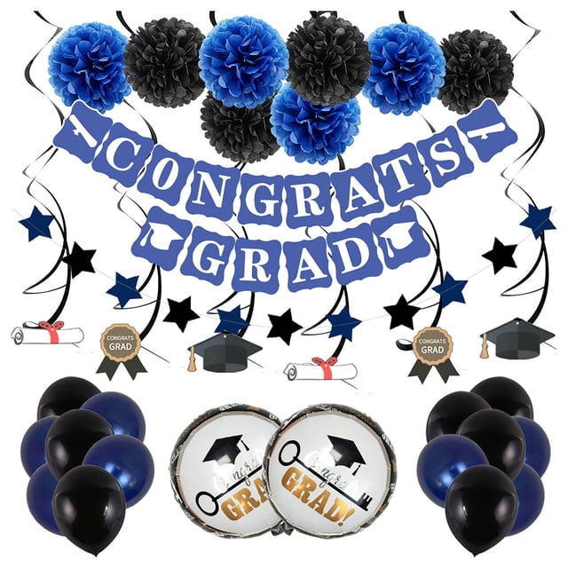 Liquidation! Décorations de Graduation 2022 Fournitures de Fête de Graduation Inclu Félicitations Grad Bannière Photo Bannière Éventails en Papier Ballons Rideaux en Aluminium