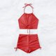 thumbnail image 4 of Trajes de baño Amzcrzy Tankini para mujer, trajes de baño, trajes de baño, bikini con control de abdomen para mujer, traje de baño de bikini sin espalda con cuerpo dividido de color sólido, rojo, M, 4 of 5