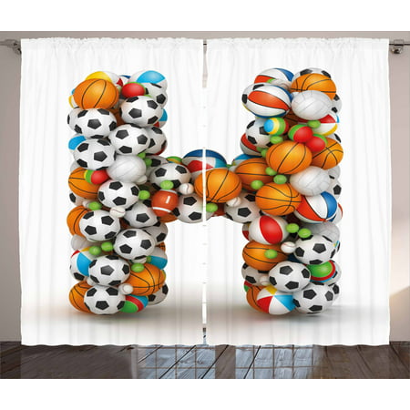 Letter H Curtains 2 Panels Set, Letter H Stacked from Gaming Balls Alphabet of Sports Theme Competition Activity, Window Drapes for Living Room Bedroom, 108W X 108L Inches, Multicolor, by
