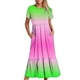 thumbnail image 6 of Penkiiy Women's Summer Casual Short Sleeve Crewneck Dress Casual Flowy Tiered Maxi Beach Dress With Pockets Gradient Print Dress S Multicolor, 6 of 7