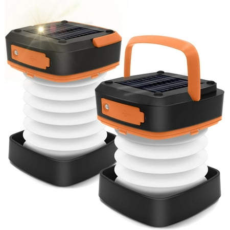 Folding Solar Camping Lantern Flashlights Mini Collapsible USB Rechargeable Waterproof Hanging Light for Camping Emergency Power Outages Indoor Outdoor