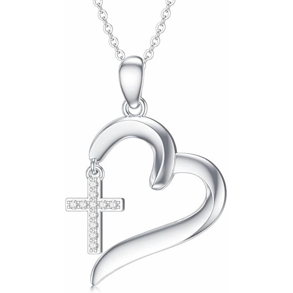 SISGEM Diamond Cross Necklace for Women 925 Sterling Silver Heart Cross Necklaces Diamond Jewelry Gifts for Mother's Day Anniversary Birthday