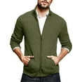 thumbnail image 2 of MIASHUI Men's Slim Fit Casual Solid Color Zip Cardigan Sweater Long Sleeve Comfort Fit Open Front Army Green,L, 2 of 5