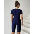 thumbnail image 2 of Womens Short Sleeve Swim Bodysuits One Piece Athletic Training Swimwear Knee Length Zip Front Rash Guard UV Sun Protection Floral Printed Beach Bodysuit Surfsuit Built in Bra, 2 of 6