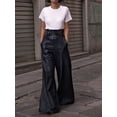 thumbnail image 4 of Women'S Faux Leather Pants PU High Waist Wide Leg Pants with Pockets Pleated Going Out Trousers Black XL, 4 of 6