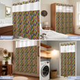 thumbnail image 5 of No Hook Shower Curtain, Colorful Rhombic Shower Curtains for Bathroom with See Through Top Window, Abstract Geometric Art Vintage Rustic Waterproof & Washable Bath Curtain 66"x72", 5 of 5