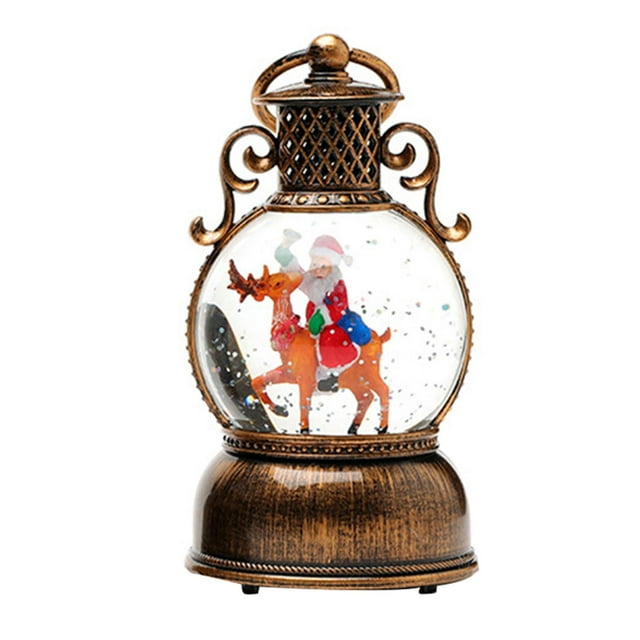 Bola de nieve musical navideña, linterna, decoración del hogar, copos de nieve brillantes, lámpara de linterna navideña para el hogar, sala de estar, Ciervo