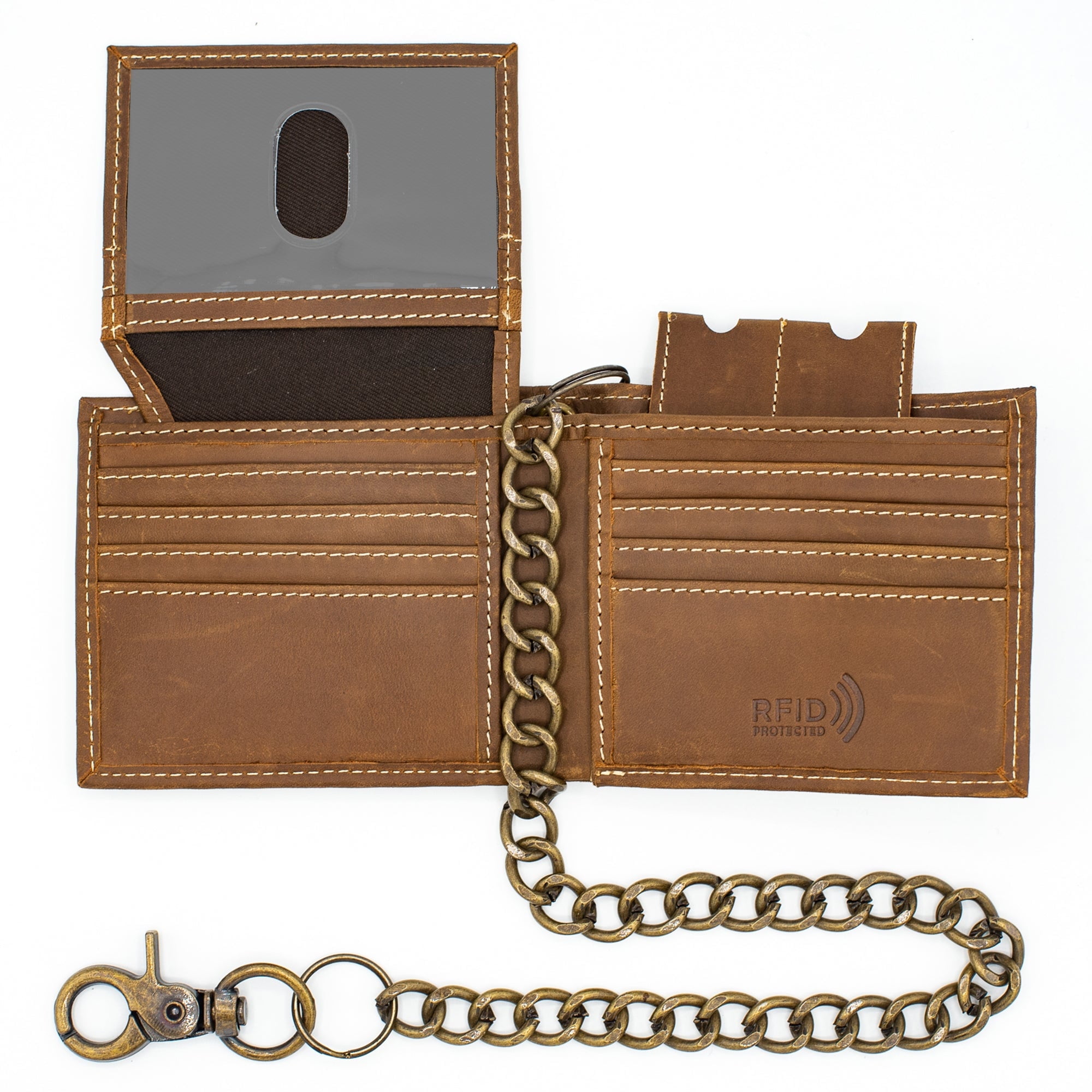 小物 Llife LEATHER CHAIN WALLET CODE  BROWN Chain Wallet for Men RFID Safe Black Biker Leather Slim Bi-Fold