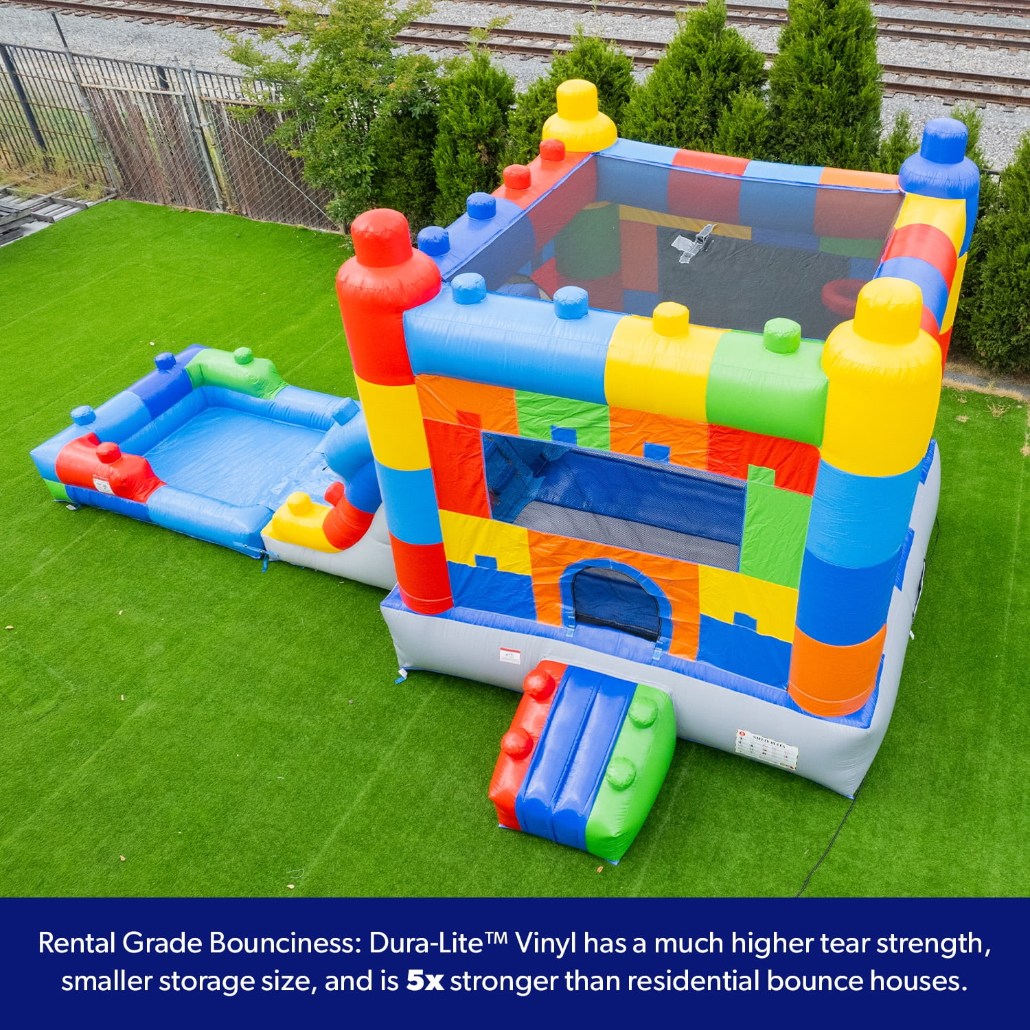 HeroKiddo Giant Waterslide Jumper, Bounce House Combo with Pool, Air Blower, Basketball Hoop, Commercial Grade, Kids