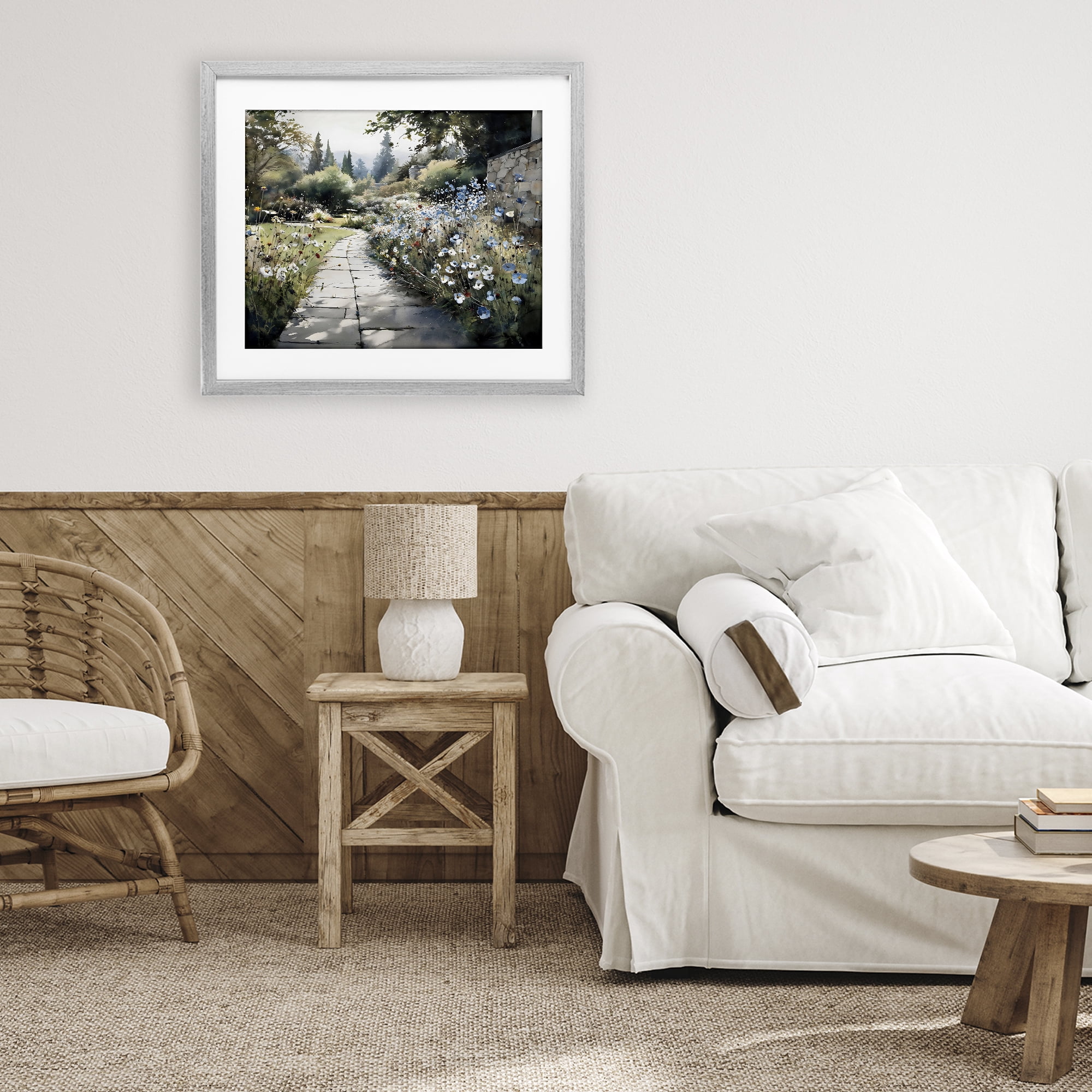 Stupell Industries Garden Pathway in Summer Light Gray Framed Print Under Glass, design by Franklyn Gregory