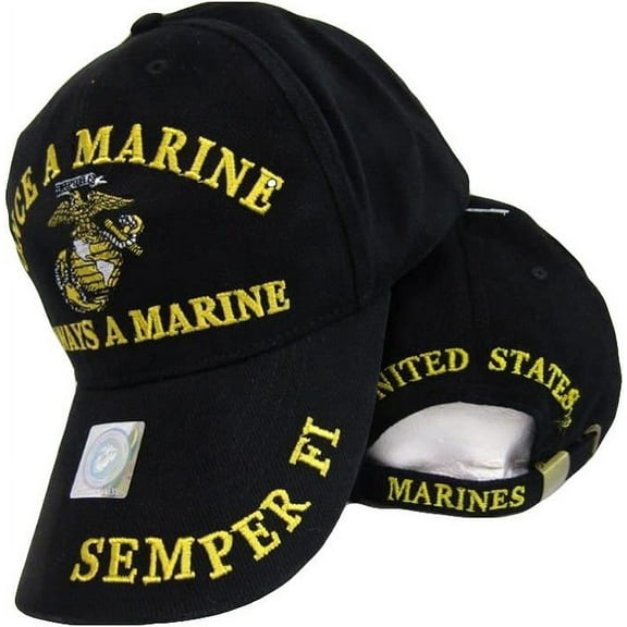 Once A Marine Always A Marine Baseball Cap Hat Black Semper Fi Bulldog LICENSED