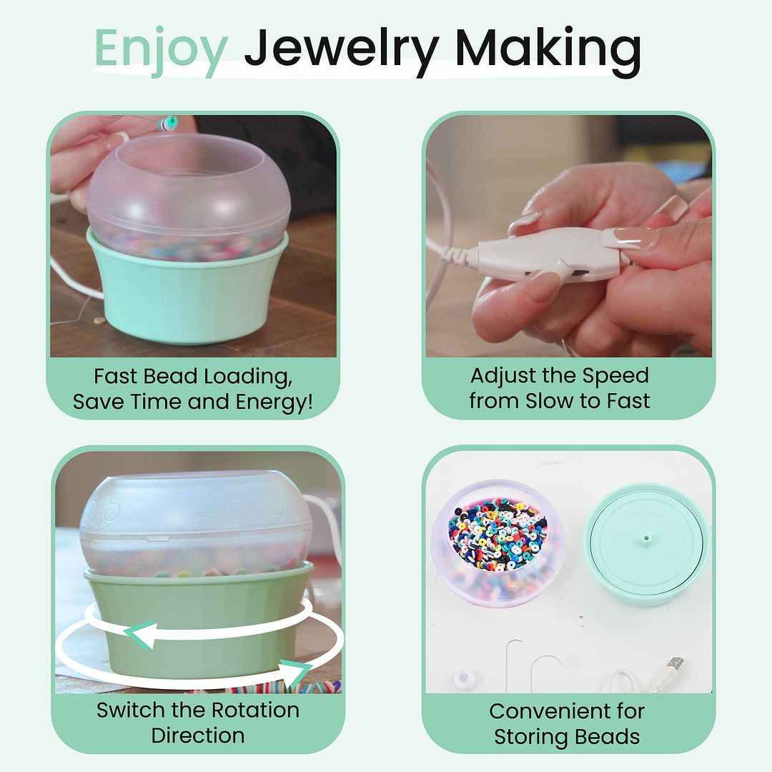 Bead Spinner Kit - Electric Clay Bead Spinner for Jewelry Making - Necklace Bracelet Maker Machine with 2 Big Eye Beading Needles & Accessories Friendship Cute Unique Christmas Gifts - Green