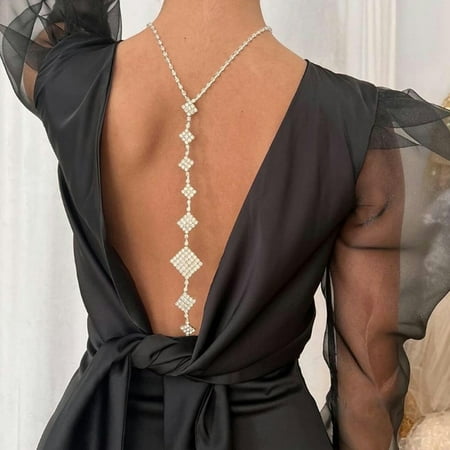 MATROOY Jewelry Pretty Shiny Crystal Rhinestone Bra Chest Body Chain Harness Necklace-silver