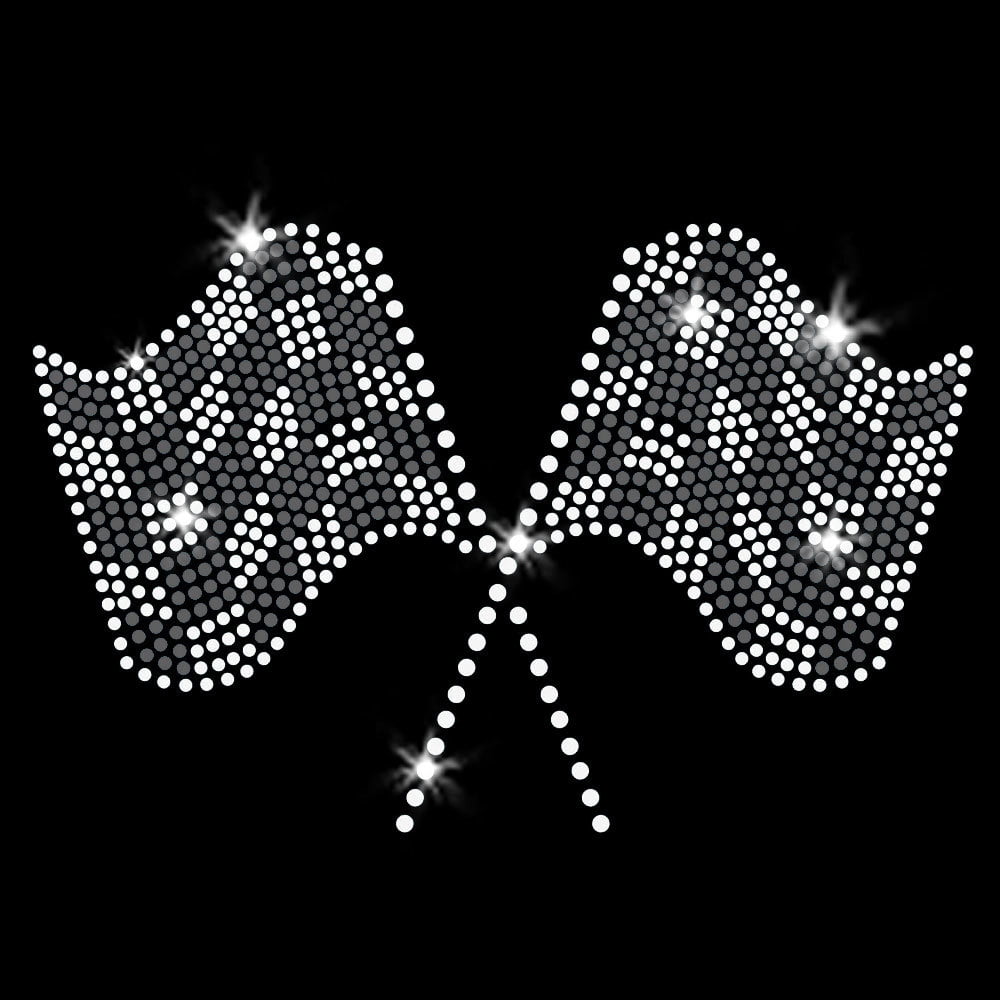 Larger Racing Flags Iron-on Clear Rhinestone and Rhinestud Transfer by JCS Rhinestones