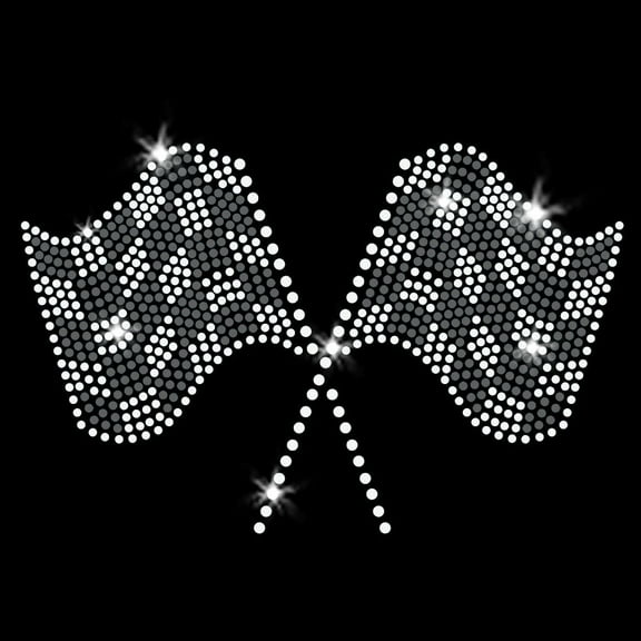 Larger Racing Flags Iron-on Clear Rhinestone and Rhinestud Transfer by JCS Rhinestones