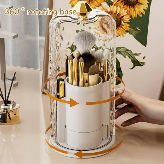 Makeup Brush Storage Box with Transparent Lid Large Capacity 360-Degree Rotating Makeup Brush Holder Acrylic Organizer A