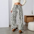 thumbnail image 2 of Womens Casual Pants Leopard Print Elastic High Waist Loose Pajama Trousers Wide Leg Summer Fall Lounge Womens Slacks White L, 2 of 4