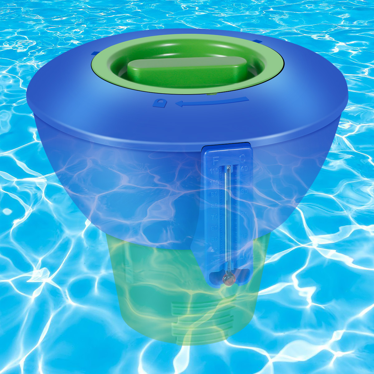 JTWEEN Floating Chlorine Disser Pools Chemical Disser with Thermometer Foldable Pool Chlorine