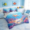 thumbnail image 2 of Manfei Watercolor Starfish Coral Fish Underwater Bedding Comforter Set for Kids Boys and Girls, Ocean Marine Life Print King Bedding Sets, Gray Reversible 7 Pieces, 2 of 6