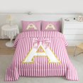 thumbnail image 2 of Homewish Initial A Letter Queen Comforter Set, Girly Pink Stripes Abstract Bedding Sets, Princess Cartoon Bowknot Reversible Bedding Comforter Set, Microfiber Bedroom Decor, 3 Pieces, 2 of 8