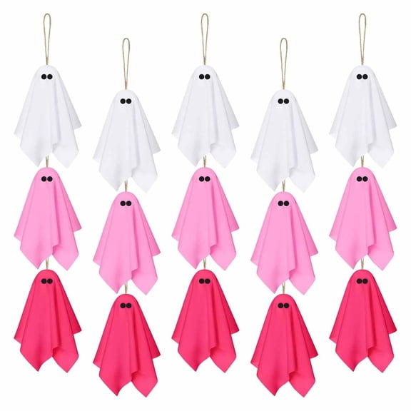 Pink Halloween Ghost Decor 15 Pcs 4 Inch, Pastel Hanging Ghosts for Indoor Outdoor, Halloween Tree Ornaments for Home Garden Party, Pink Ghost Decorations