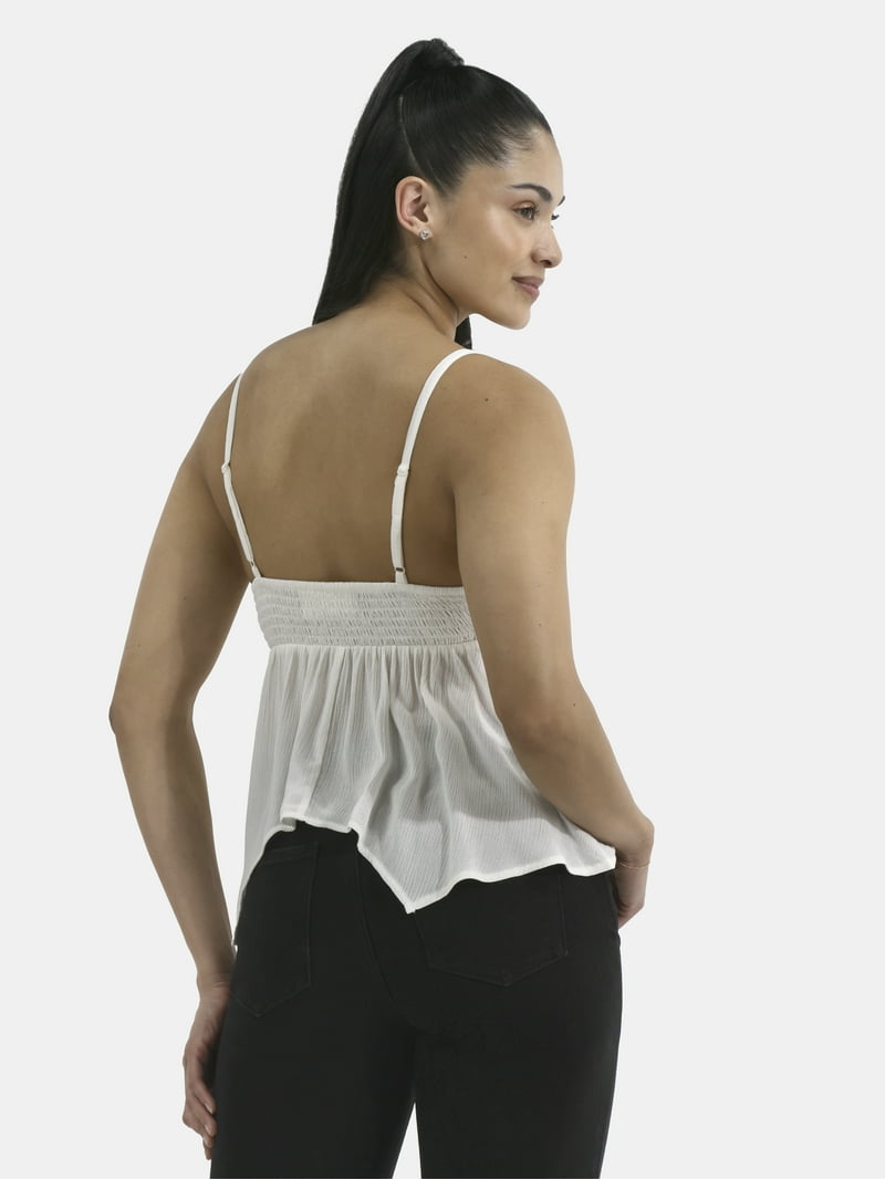 No Boundaries Women's Hanky Hem Cami with Lace, Adjustable Straps