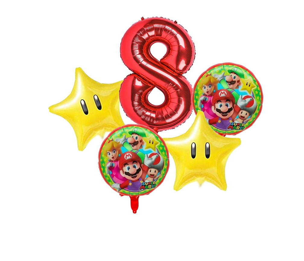 super Mario balloons bouquet with number 8 balloon party decoration for