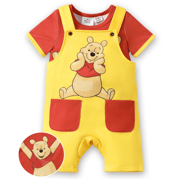 Disney Winnie the Pooh Baby Gifts Sets Graphic Tee and Overalls with Pockets Shortall Set Newborn 3-6 Months