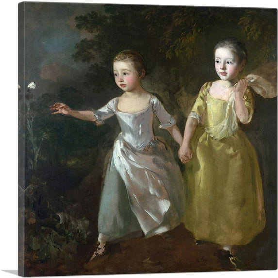 ARTCANVAS The Painters Daughters Chasing a Butterfly Canvas Art Print by Thomas Gainsborough - Size: 12" x 12" (1.50" Deep)