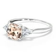 thumbnail image 3 of Gem Stone King 10K White Gold Peach Morganite and White Moissanite 3-Stone Engagement Ring for Women (1.76 Cttw, 7MM Cushion and 4MM Trillion, Size 7), 3 of 6