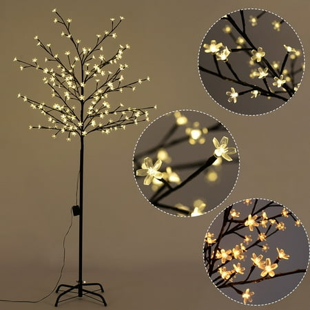 Flower Tree Lamp Costway Christmas Xmas Cherry Blossom LED Tree Light Floor Lamp Holiday Decor Warm White ()
