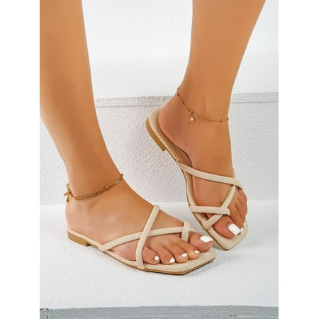 

Women s Flip Flops Basics Plain Slipper Strap Casual Beach Thong sandals Beige CN37(6.5)