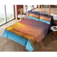 thumbnail image 4 of Ambesonne Summer Fitted & Top Sheet Set with Shams, Sea Sunset with Cliffs, Yellow Purple Blue, 4 of 5