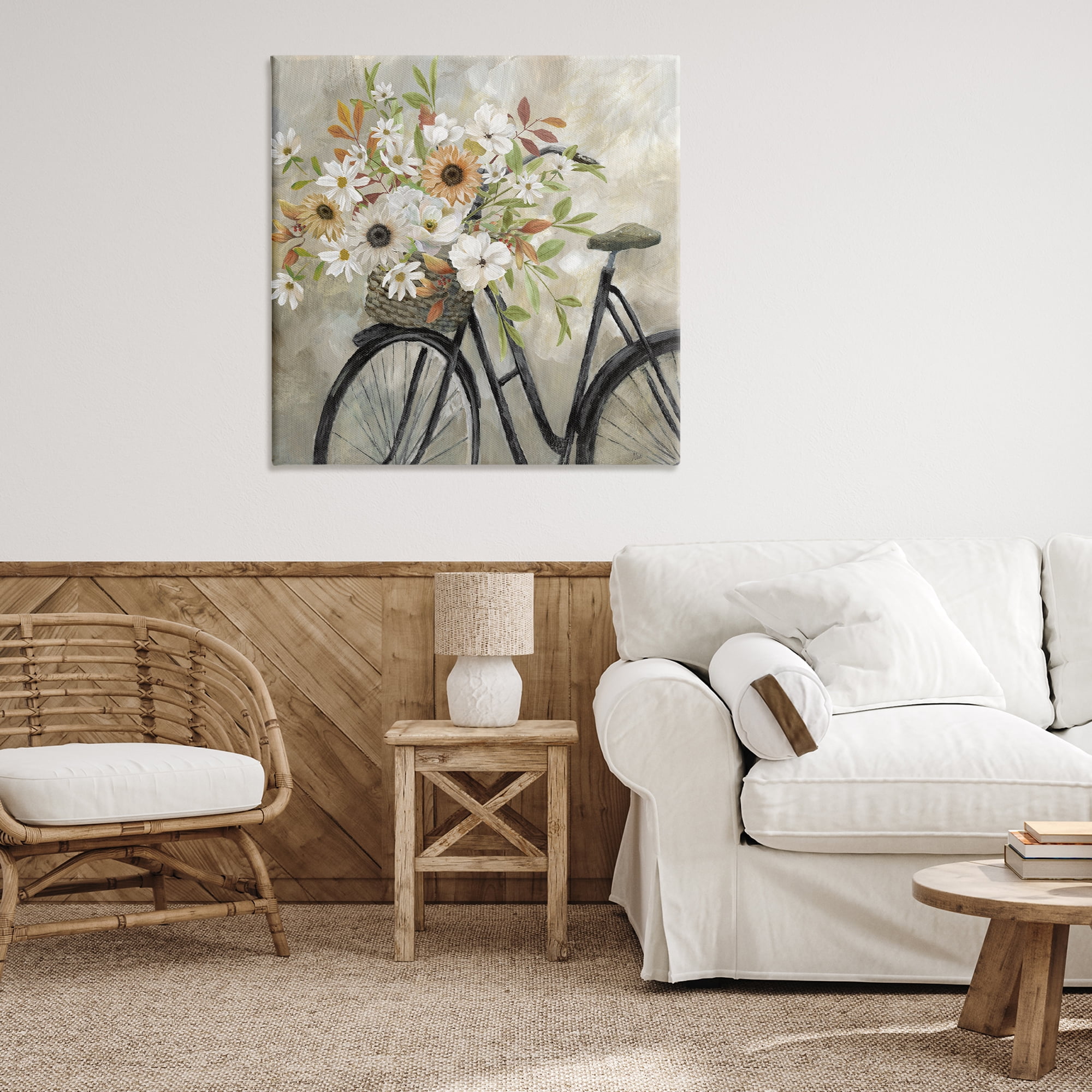 Stupell Industries Country Floral Bicycle Plants & Flowers Painting Wrapped Canvas Art Print Wall Art, 36 x 36