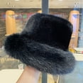 thumbnail image 6 of sunsanly Women Winter Bucket Hat Fuzzy Plush Thickened Windproof Heat Retention Solid Color Dome Faux Fur Fisherman Hat Outdoor Cap, 6 of 8