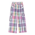 thumbnail image 4 of Cargo Pants for Girls Plaid Printed Wide Leg Kids Pants with Pockets Trendy Streetwear Jogger Trousers 5-14 Years, 4 of 7