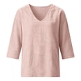 thumbnail image 5 of Endives Women's Linen Shirt Casual V Neck Long Sleeve Blouse Loose Fit Linen Tops Summer Outfit Light Pink, 5 of 5