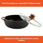 IMUSA 4.4qt Black Stone Aluminum Speckled Nonstick Caldero with Glass Lid & Wood Look Handles, Black