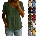 thumbnail image 2 of Linen Shirts for Women Summer Empire Waist Cotton Button Peplum Blouse Casual Plus Size Lightweight Gauze Tunic Tops,Green,XL, 2 of 8