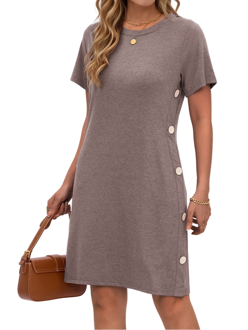 Fantaslook Short Sleeve Womens Summer Dresses Casual Button Tunic Dress with Pockets