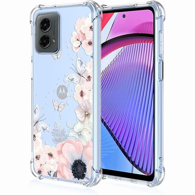wonima11 for Motorola G 5G 2024,Moto G Play 5G 2024 Phone Case with Clear Floral and Butterflies Pattern,Shockproof Protection Soft TPU Case for Moto G 5G 2024(Pink Flowers/Butterflies)