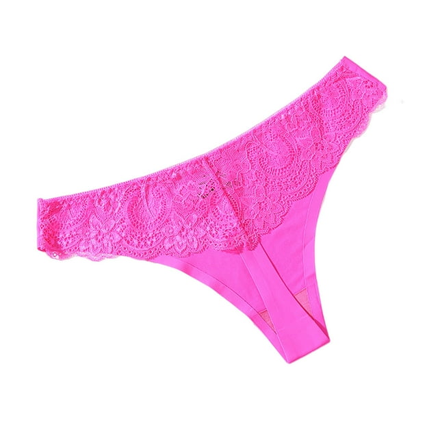 Wweixi Low Rise Thong Seamless Knickers Lace Design Sexy Attractive Fine Workmanship Elasticity Lady Sleepwear Rose Red M
