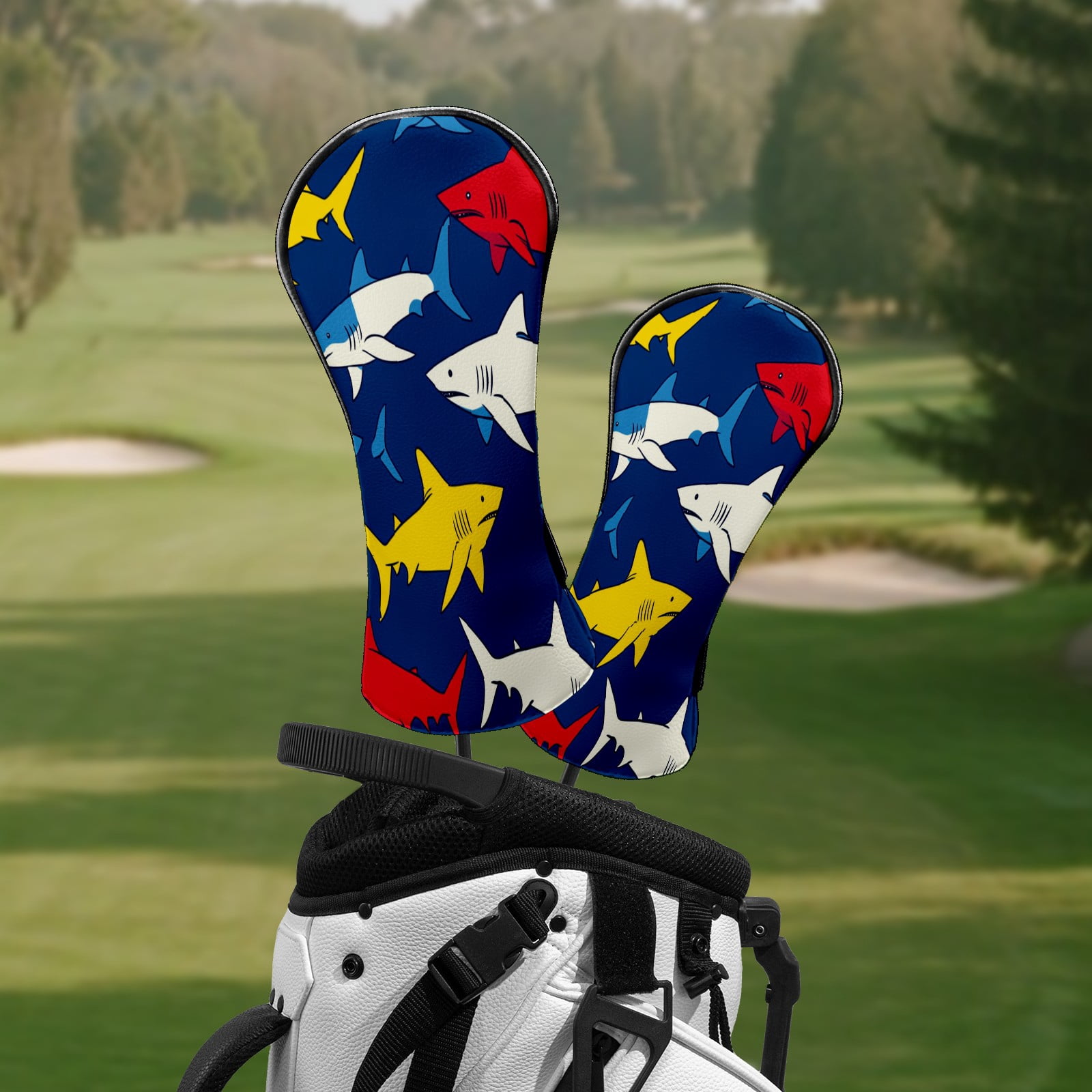 Golf Club Head Covers Shark_ColorfulUnderwater Premium Plush Velvet Lining, Waterproof Golf Headcovers Driver & Fairway Woods for Scratch Protection Novelty Gift for Men & Women
